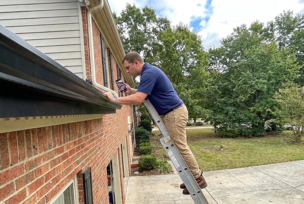 Baker Home Exteriors gutter inspection on a residential home