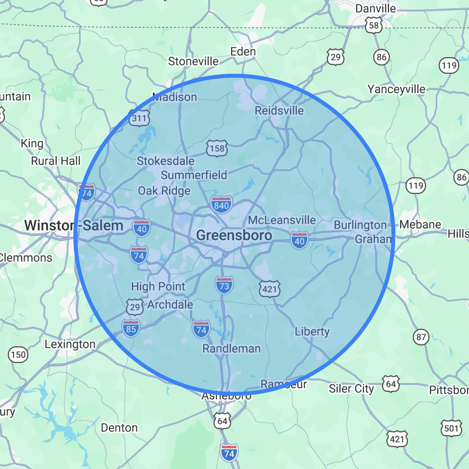 Baker Home Exteriors Greensboro service area map