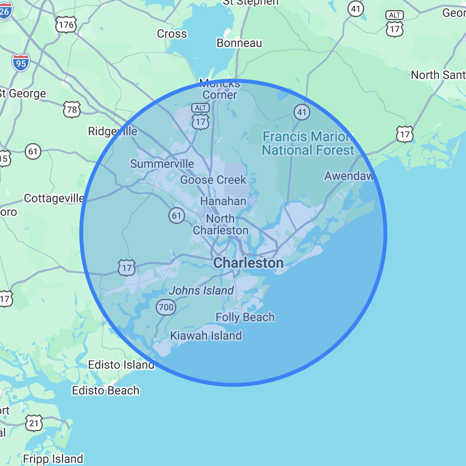 Baker Home Exteriors North Charleston service area map