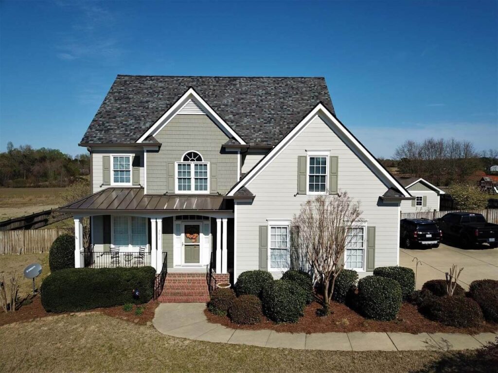 Multicolor gray blue shingle roof replacement