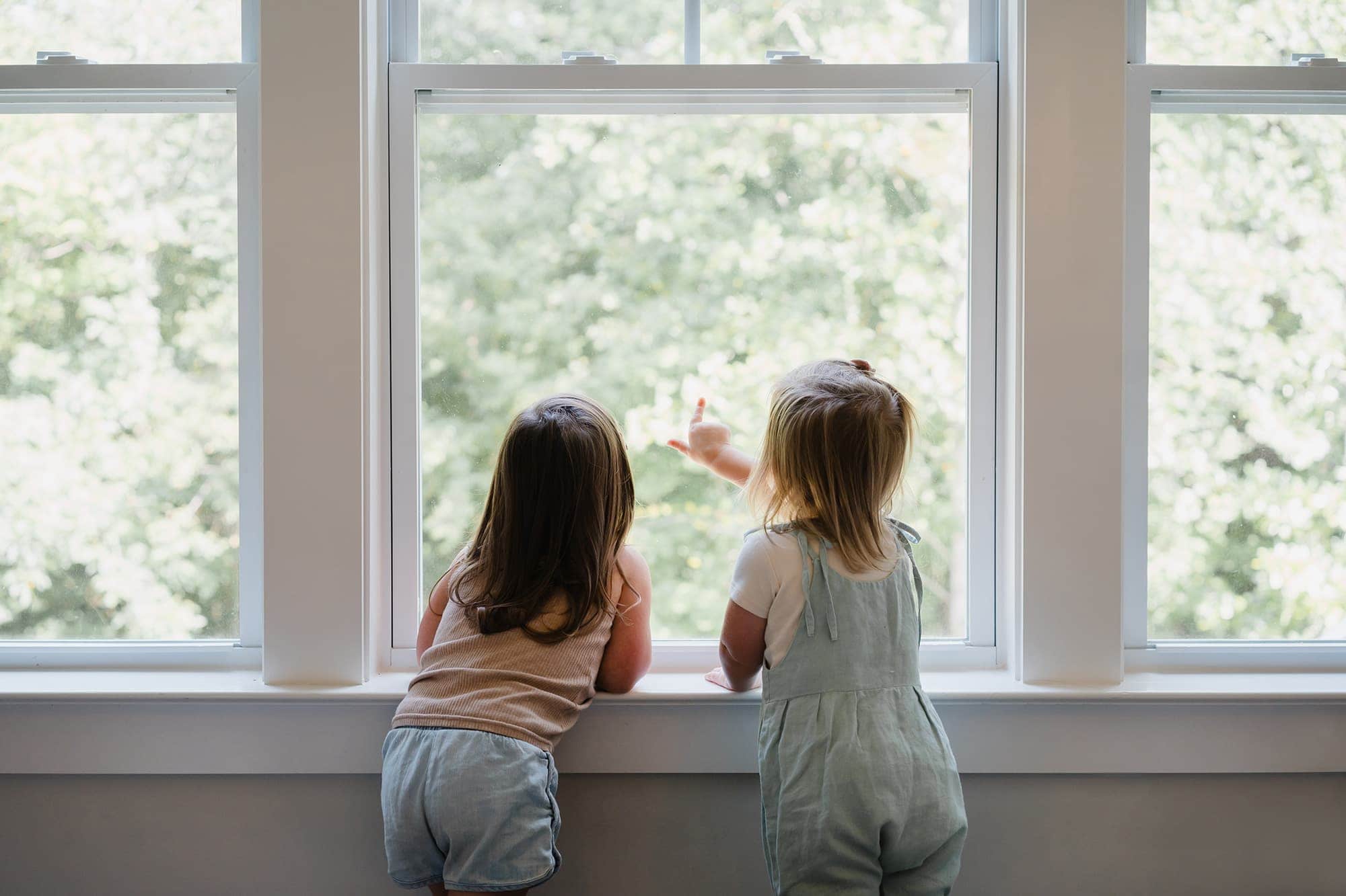 Decorative image of children pointing out window