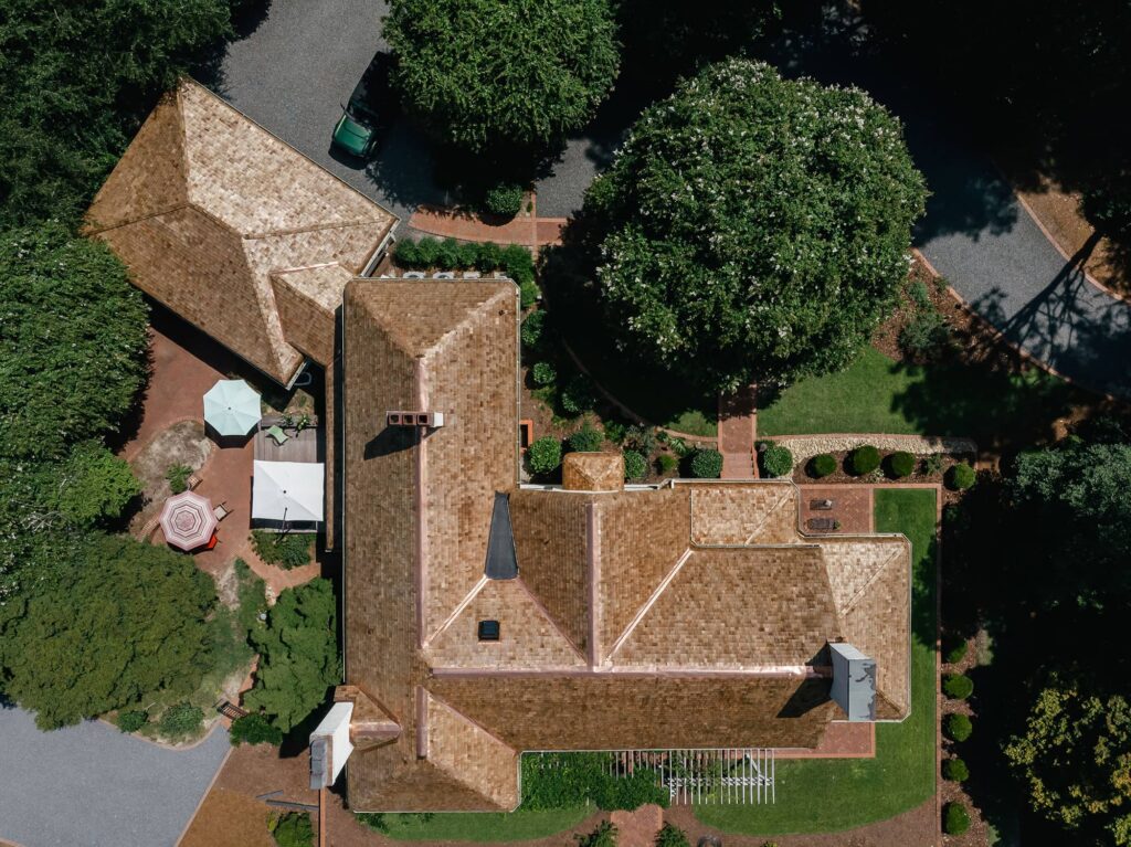 Aerial photo of cedar roof