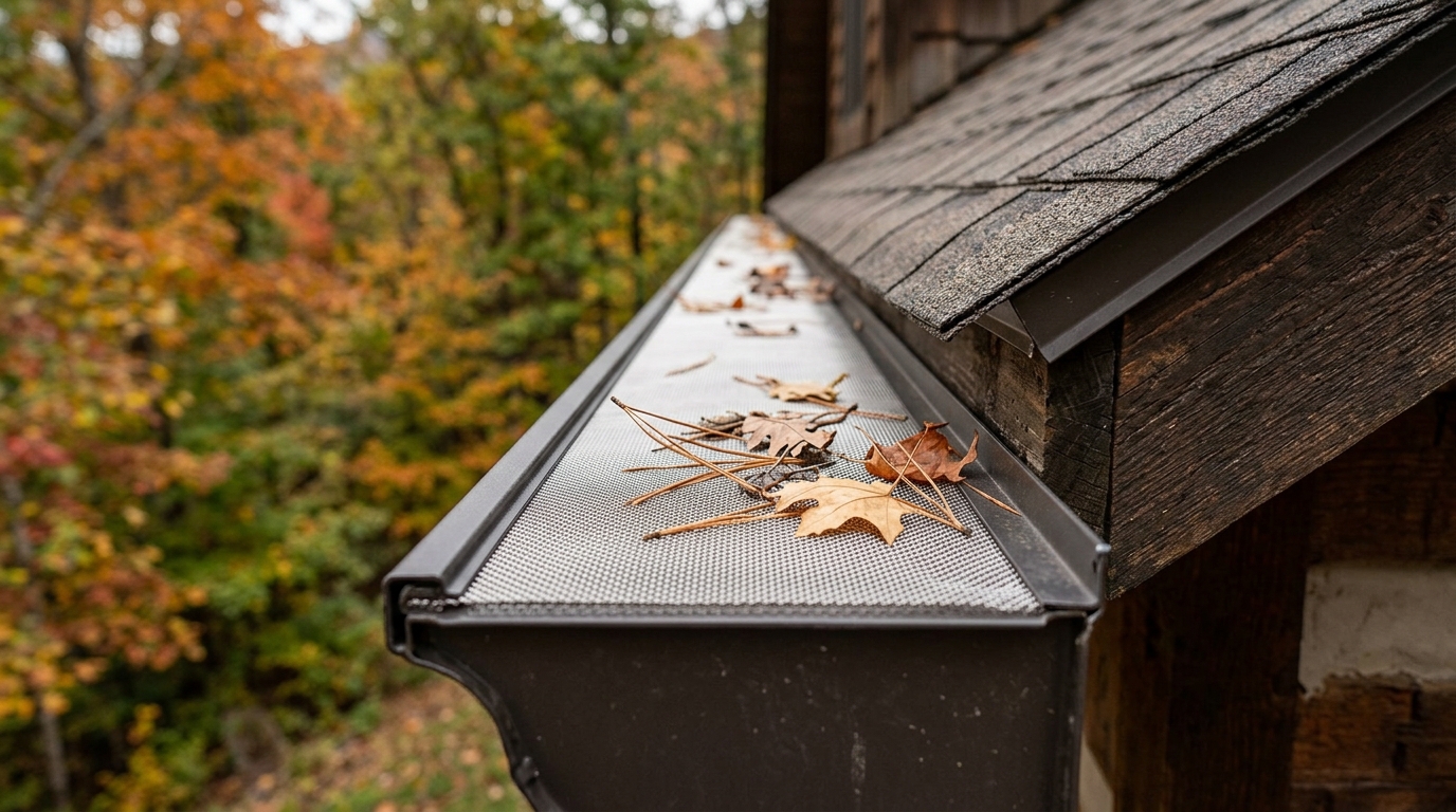 Micro-mesh gutter guard installed along the eave of an Asheville area home