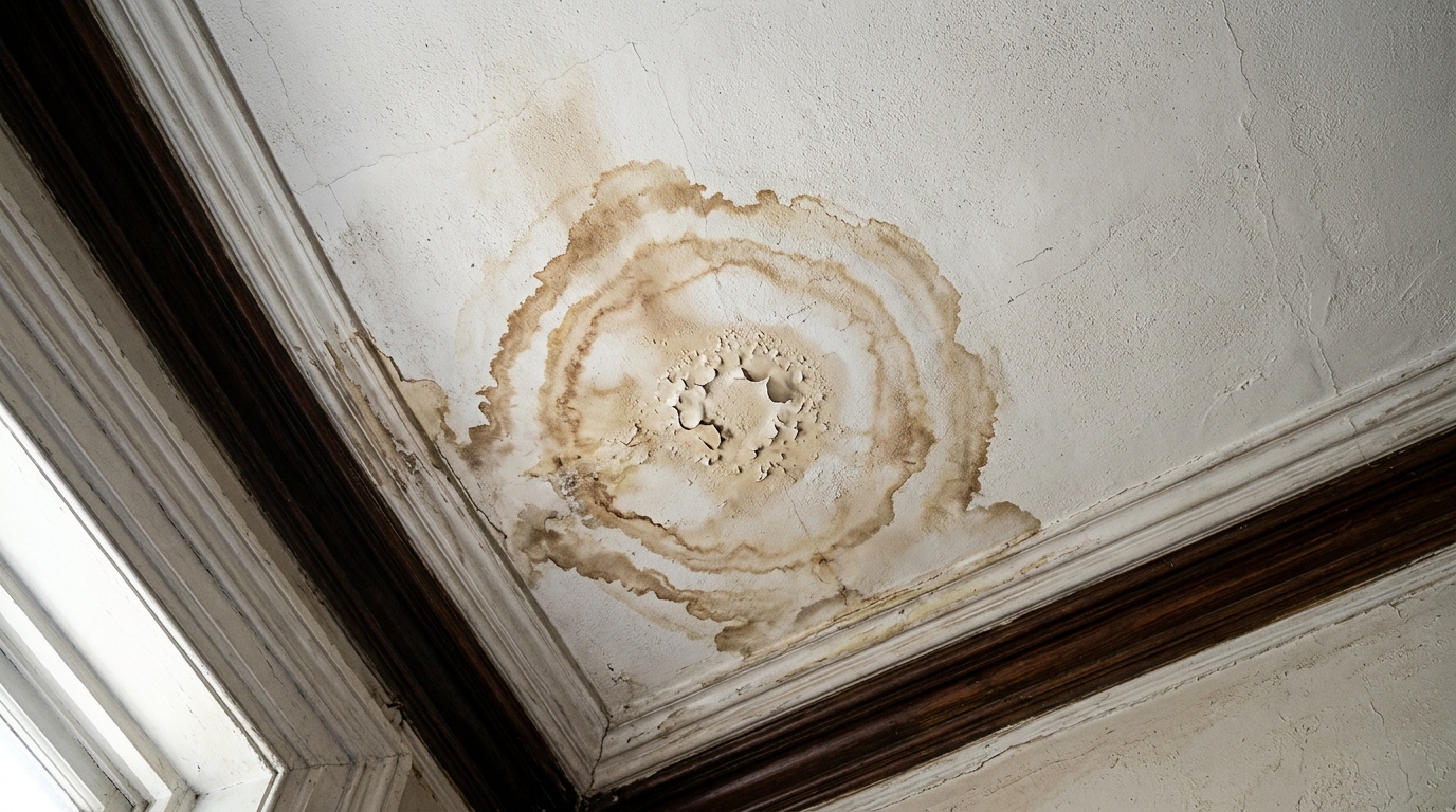 Water stain spreading across a ceiling in a Charleston area home
