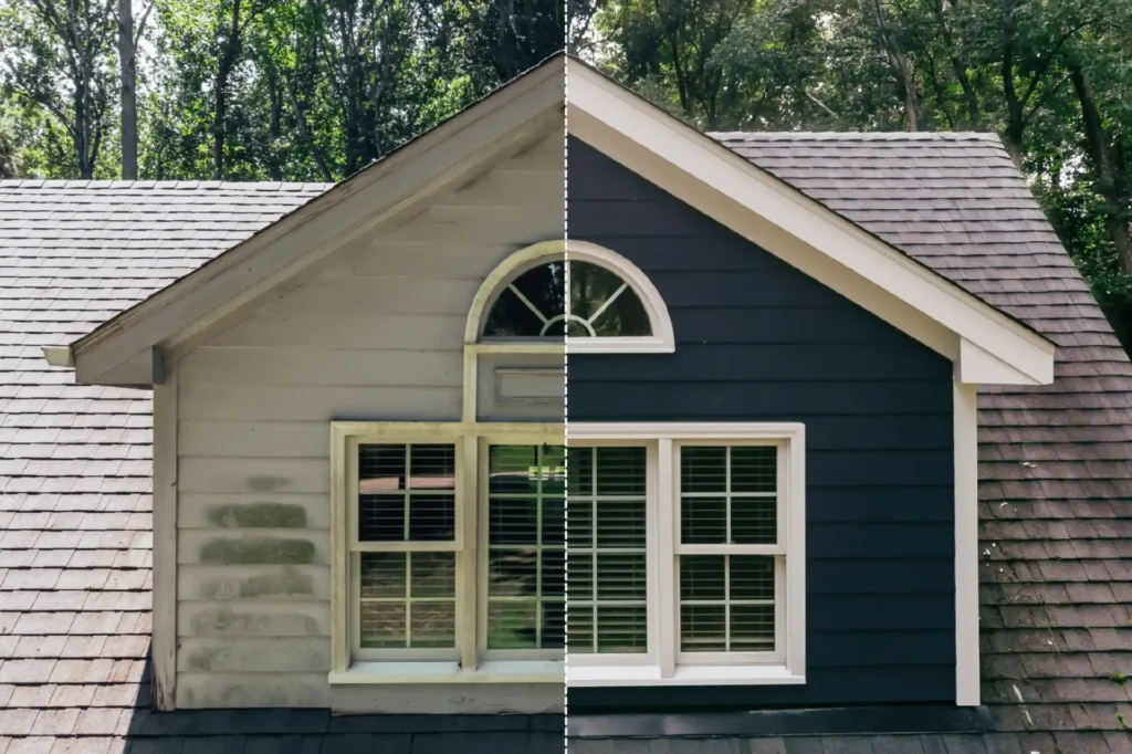 Before and after of James Hardie siding installation