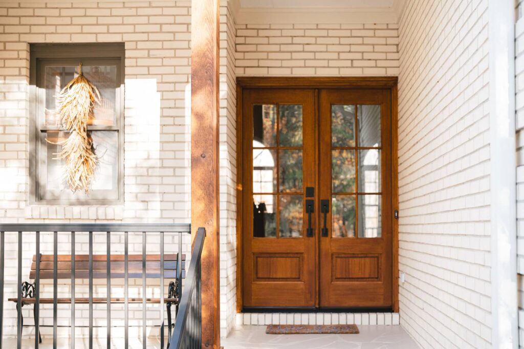 New brown wood exterior front door