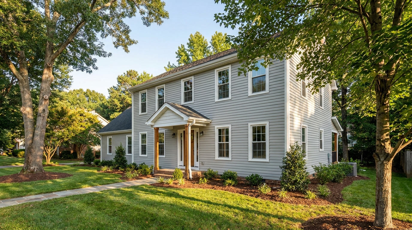 Newly installed vinyl siding on a Raleigh area home