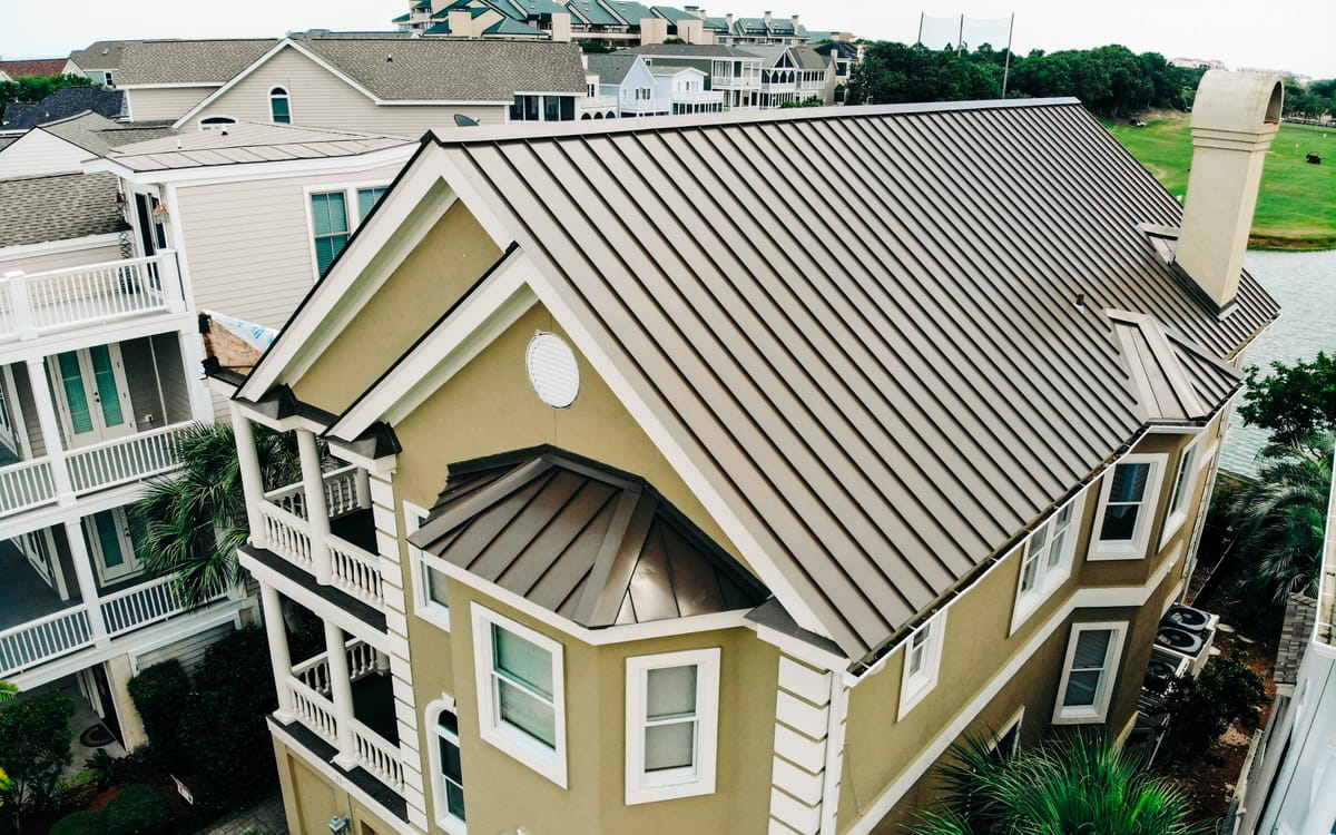 Standing-seam metal roof on a three-story beach house