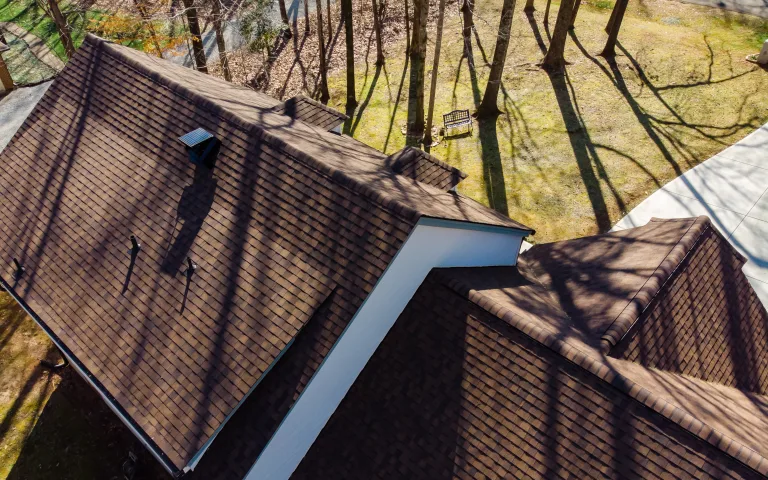Aerial view of a new Baker architectural shingle roof in Apex, NC