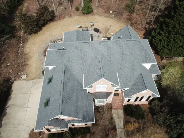 Atlas Pinnacle Pristine Pewter shingles on a roof replacement by Baker Home Exteriors
