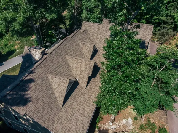 Owens Corning Duration Driftwood shingles on a roof replacement by Baker Home Exteriors