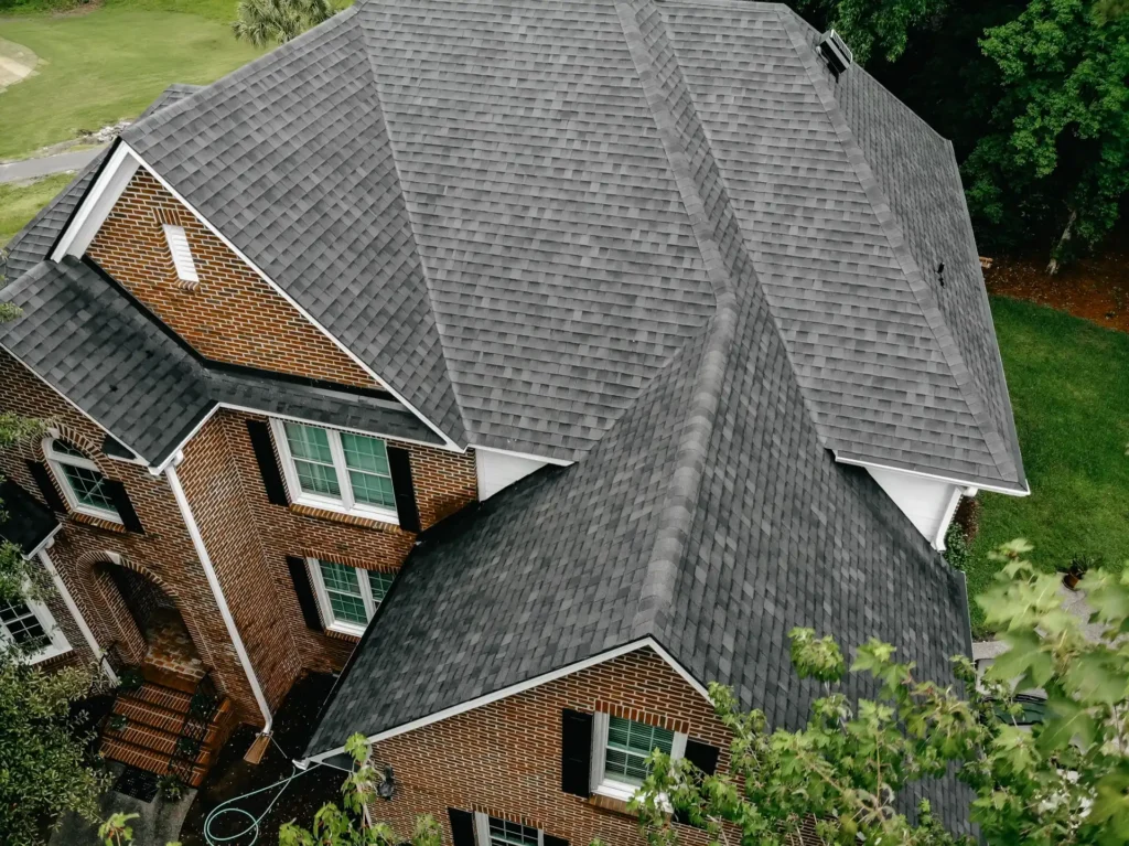 Grey Asphalt Shingle Roof on brick home