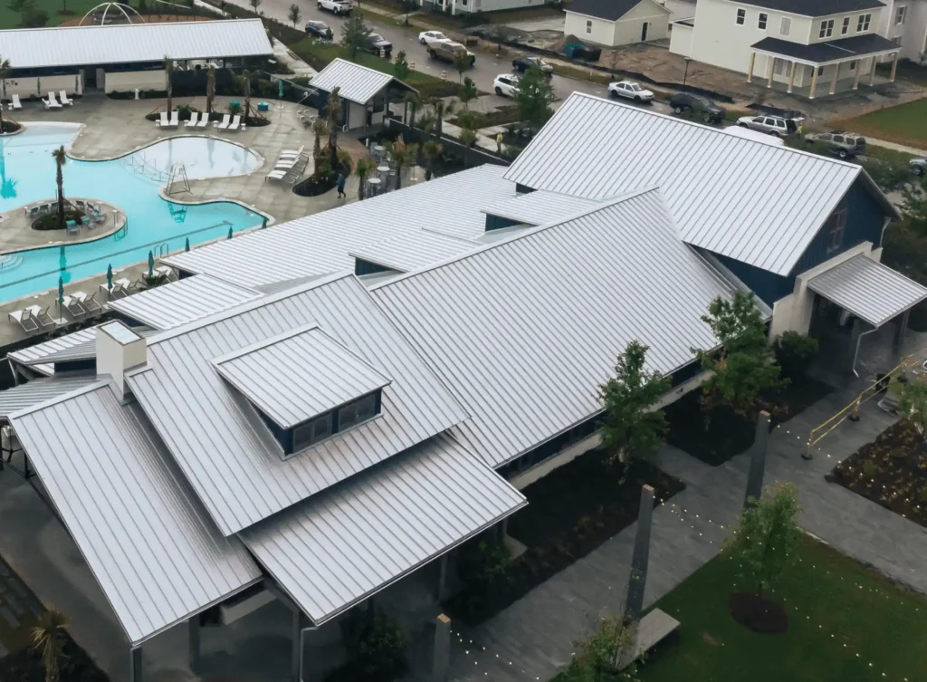 Metal roof on multi-family development clubhouse
