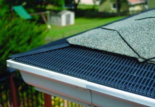 Close up of gutter guards, important for fall home maintenance