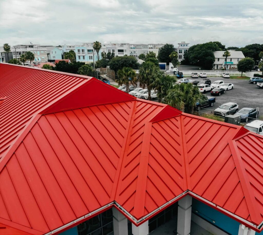 Red metal roof on Charleston home