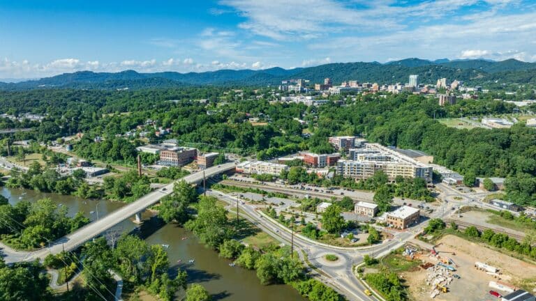 Decorative image of Asheville in the NC mountains