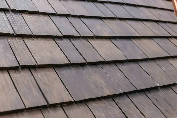 Close up image of brown synthetic slate tiles